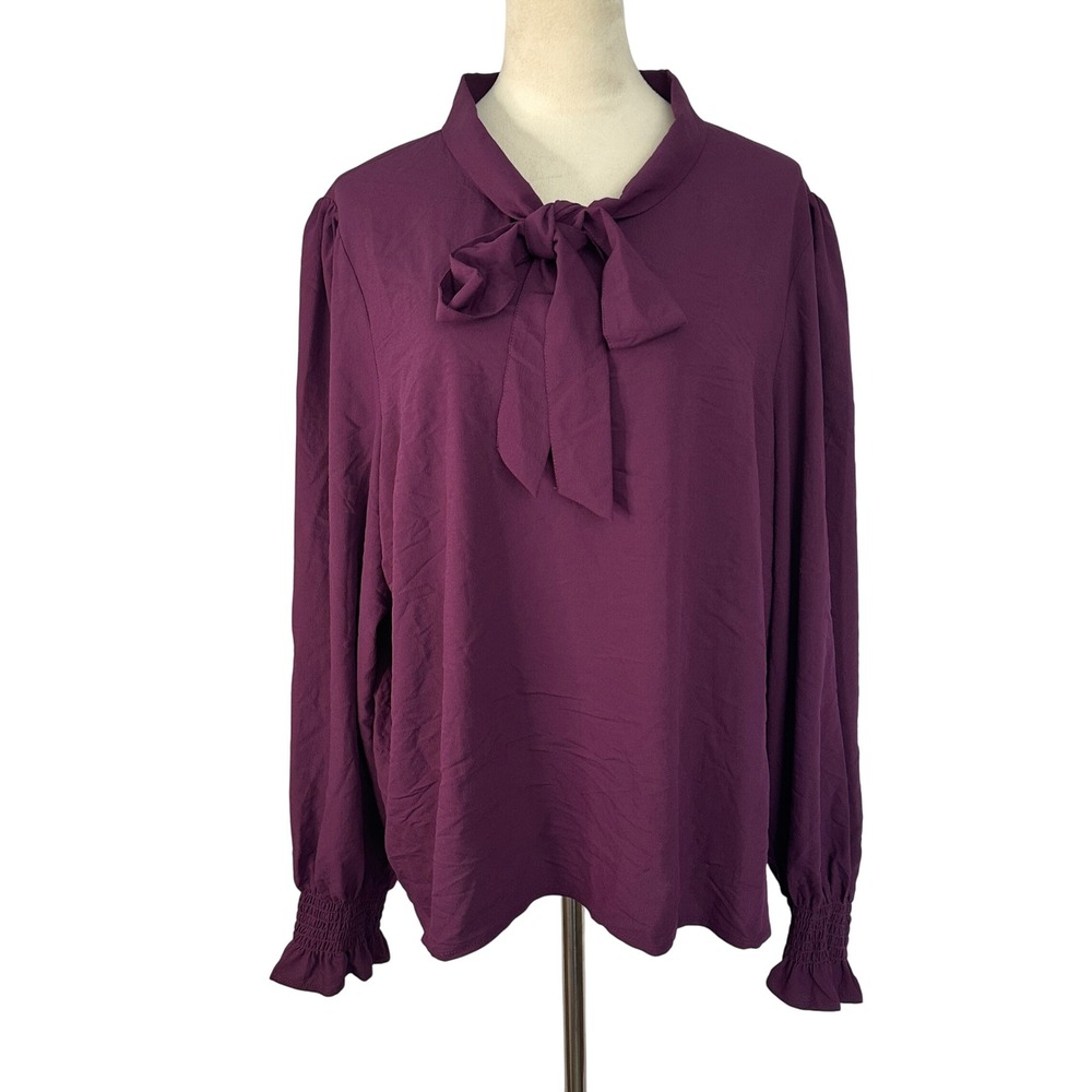 New Princess Highway Purple Tie‎ Neck Long Sleeve Blouse Women's Plus Size 20